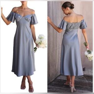 Butterfly Sleeve Off Shoulder Midi Dress
